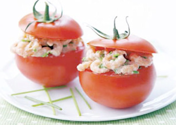 Amuses, hapjes, groenten, vis – Gevulde-tomaat-met-garnalen